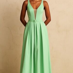 Chic Sleeveless Mint Green Maxi Dress